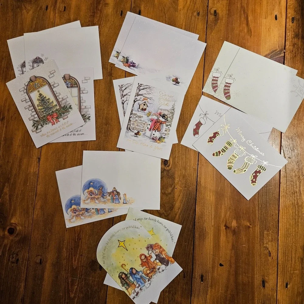 Vintage Christmas Greeting Card Lot (8)‎ Religious Nativity Glitter w/ Envelopes